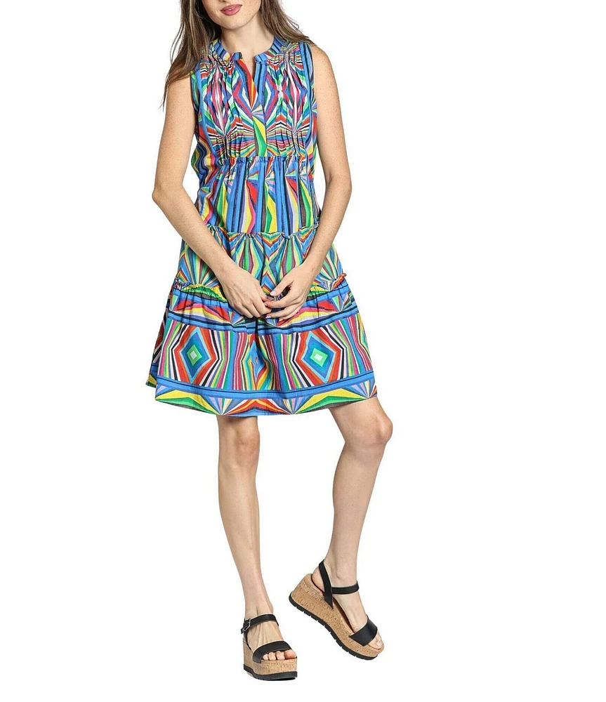 APNY Woven Printed Split V-Neck Sleeveless A-Line Dress