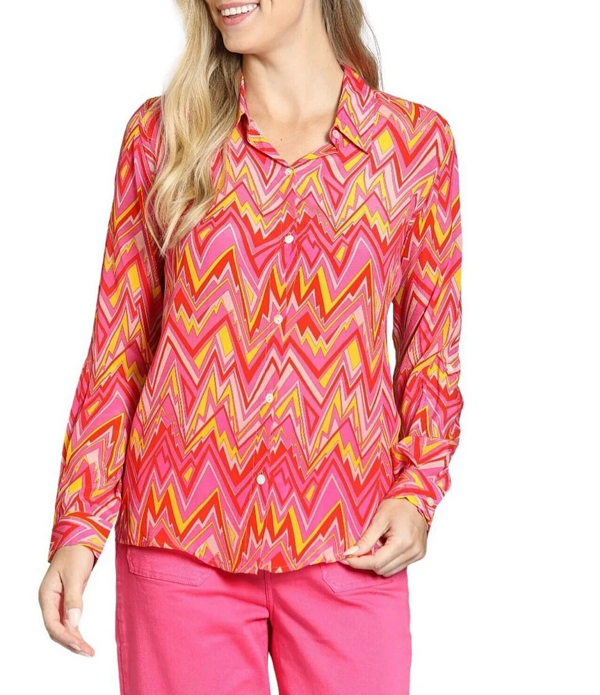 APNY Woven Printed Spread Collar Long Sleeve Shirt