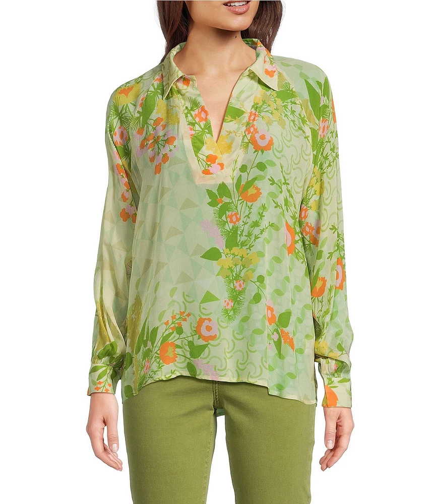 APNY Woven Floral Printed V-Neck Long Sleeve Blouse
