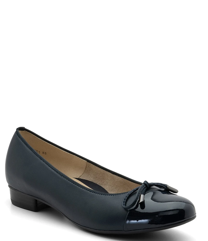 ara Belinda Leather and Patent Cap Toe Bow Ballet Flats