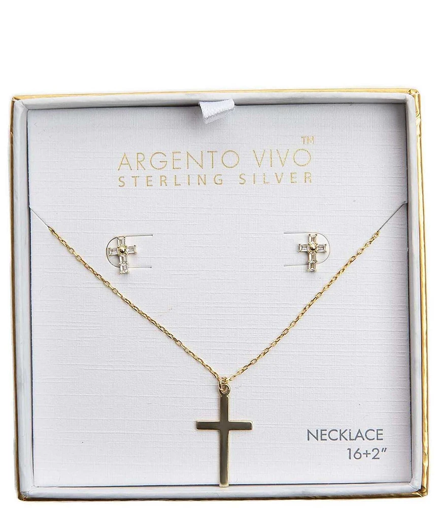 Argento Vivo Cross Short Pendant Necklace And Earring Set