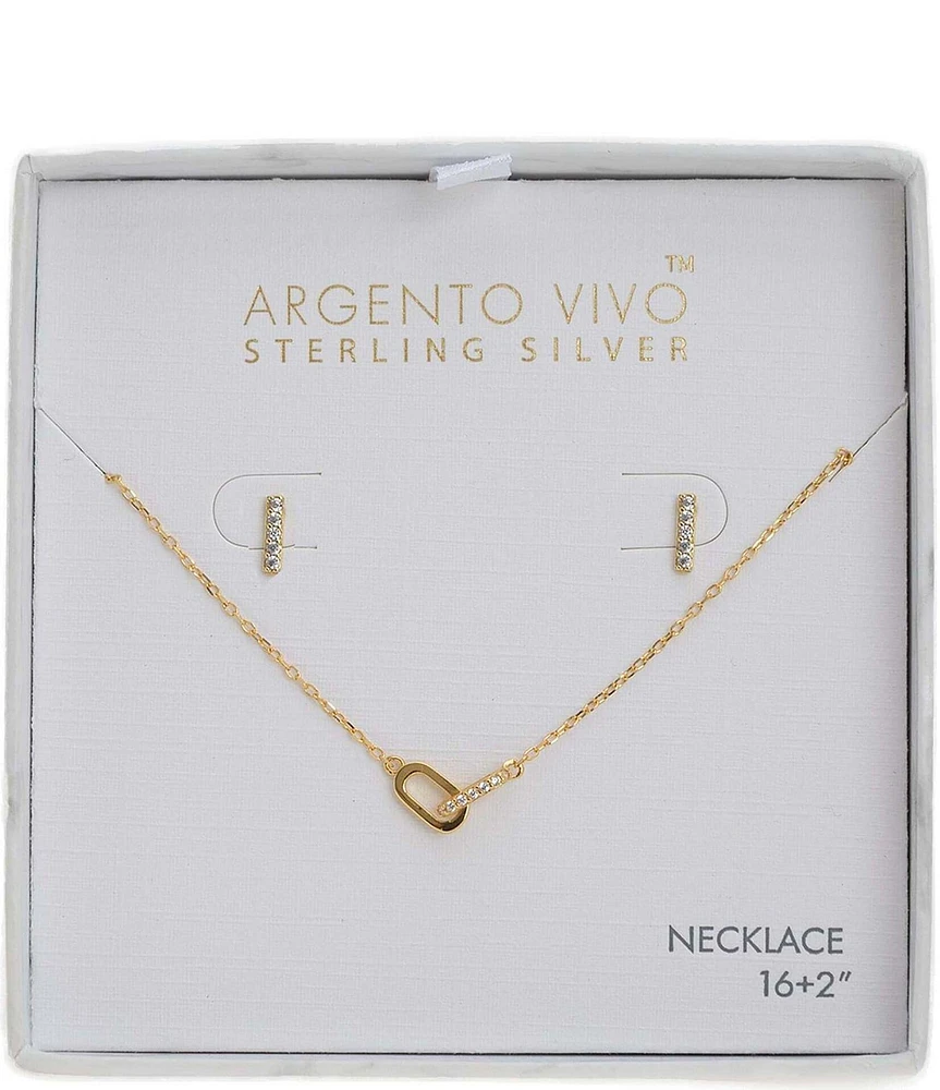 Argento Vivo Crystal Link Short Pendant Necklace and Earrings Set