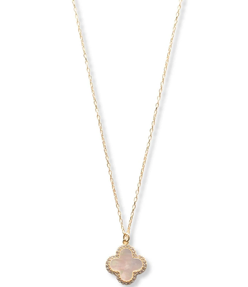 Argento Vivo Mother Of Pearl Clover Pave Short Pendant Necklace