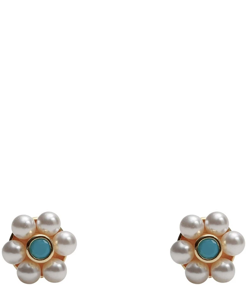 Argento Vivo Pearl Turquoise Flower Stud Earrings