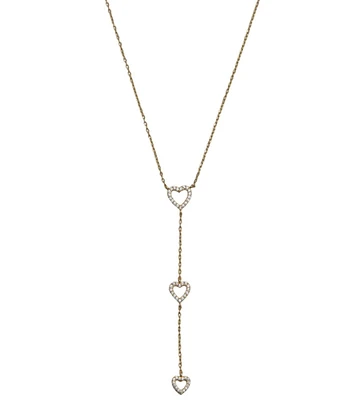 Argento Vivo Triple Drop Pave Heart Y Necklace