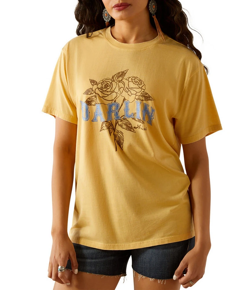 Ariat Darlin Embroidered Rose Metallic Graphic Tee-Shirt