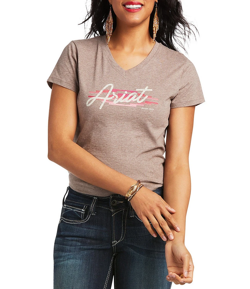 Ariat REAL Logo Script Knit V-Neck Short Sleeve T-Shirt