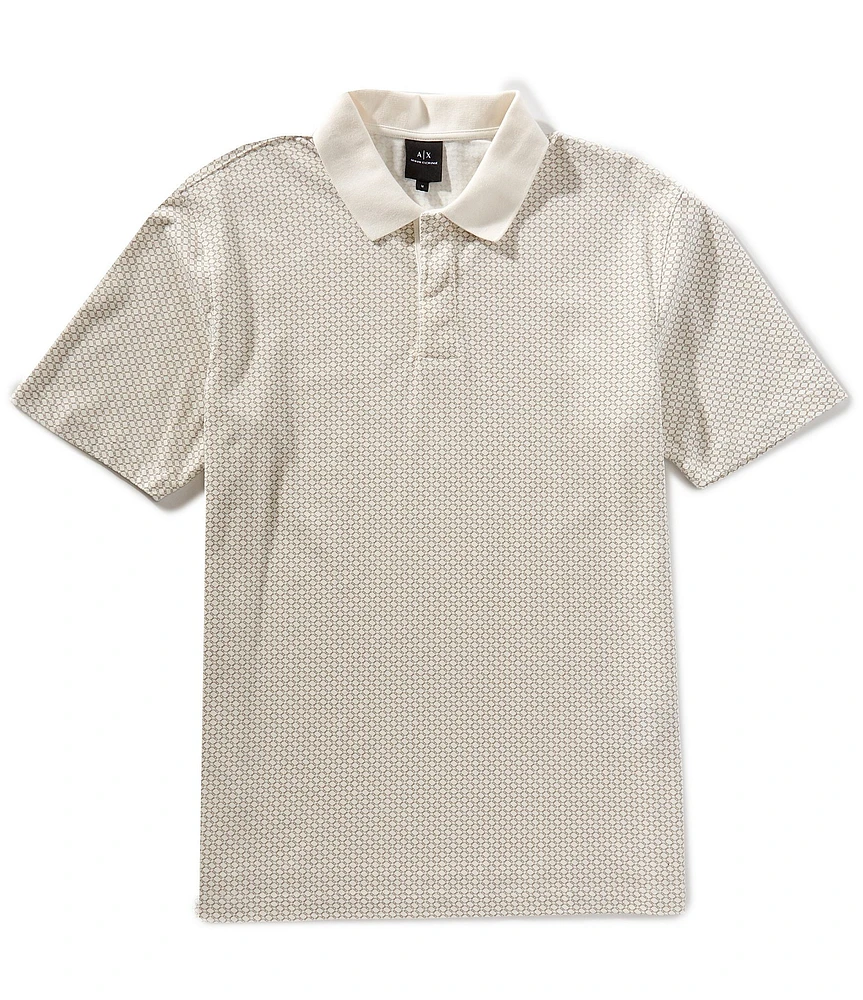 Armani Exchange Allover Logo Print Stretch Pique Short Sleeve Polo Shirt