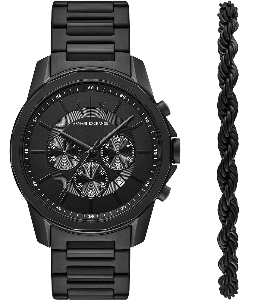 Armani Exchange Men's Banks Chronograph Stainless Steel Bracelet Watch and Bracelet Set