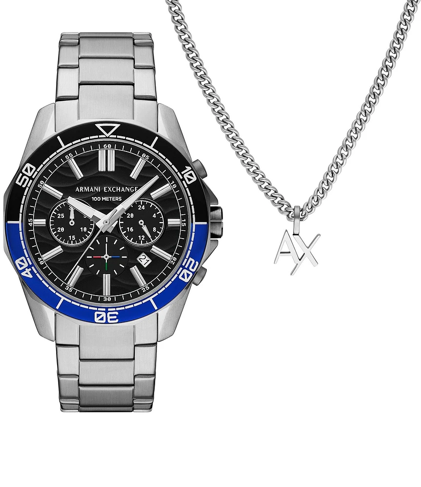 Armani Exchange Men's Spencer Quartz Chronograph Stainless Steel Bracelet Watch and Bracelet Set