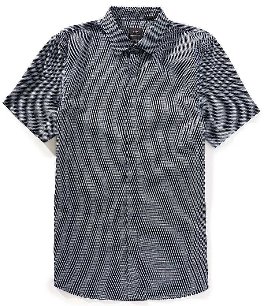 Armani Exchange Slim Fit Printed Stretch Short Sleeve Woven Shirt