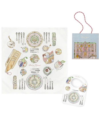 Atelier Choux Paris Bon Appetit Organic Cotton Swaddle & Bib with Gift Box Set