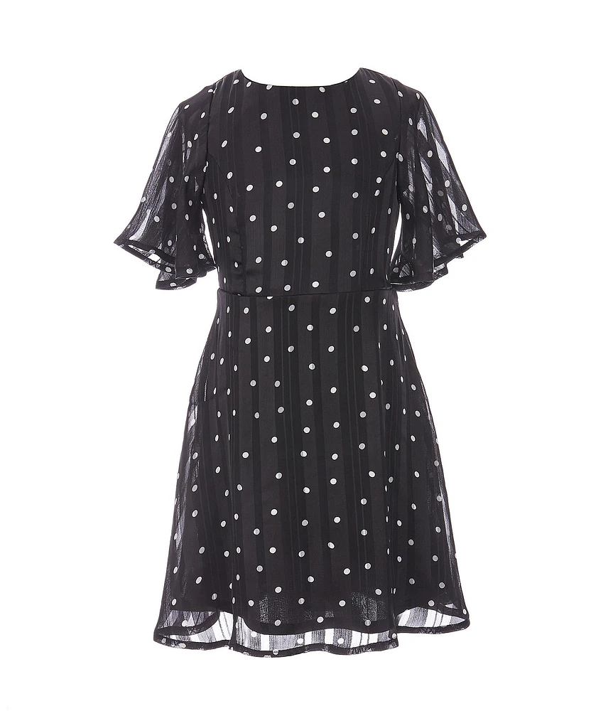 Ava & Yelly Big Girls Flutter-Sleeve Polka-Dot A-Line Dress