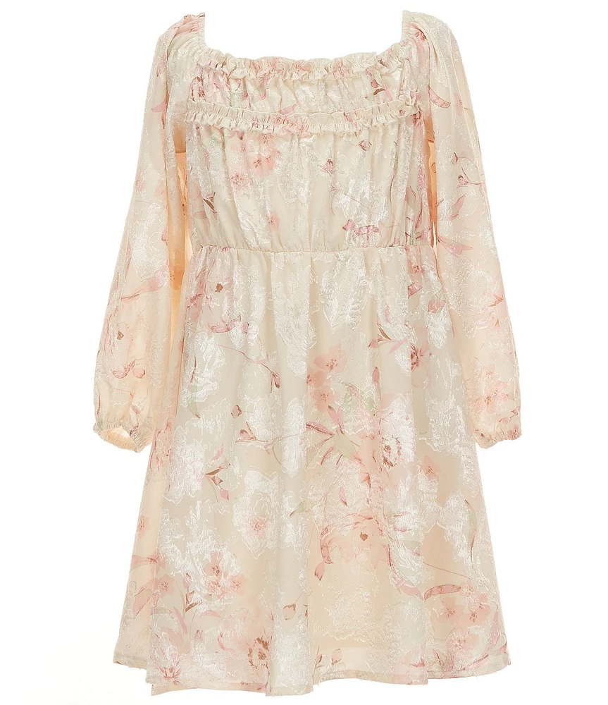 Ava & Yelly Big Girls Long-Sleeve Burnout Floral Dress
