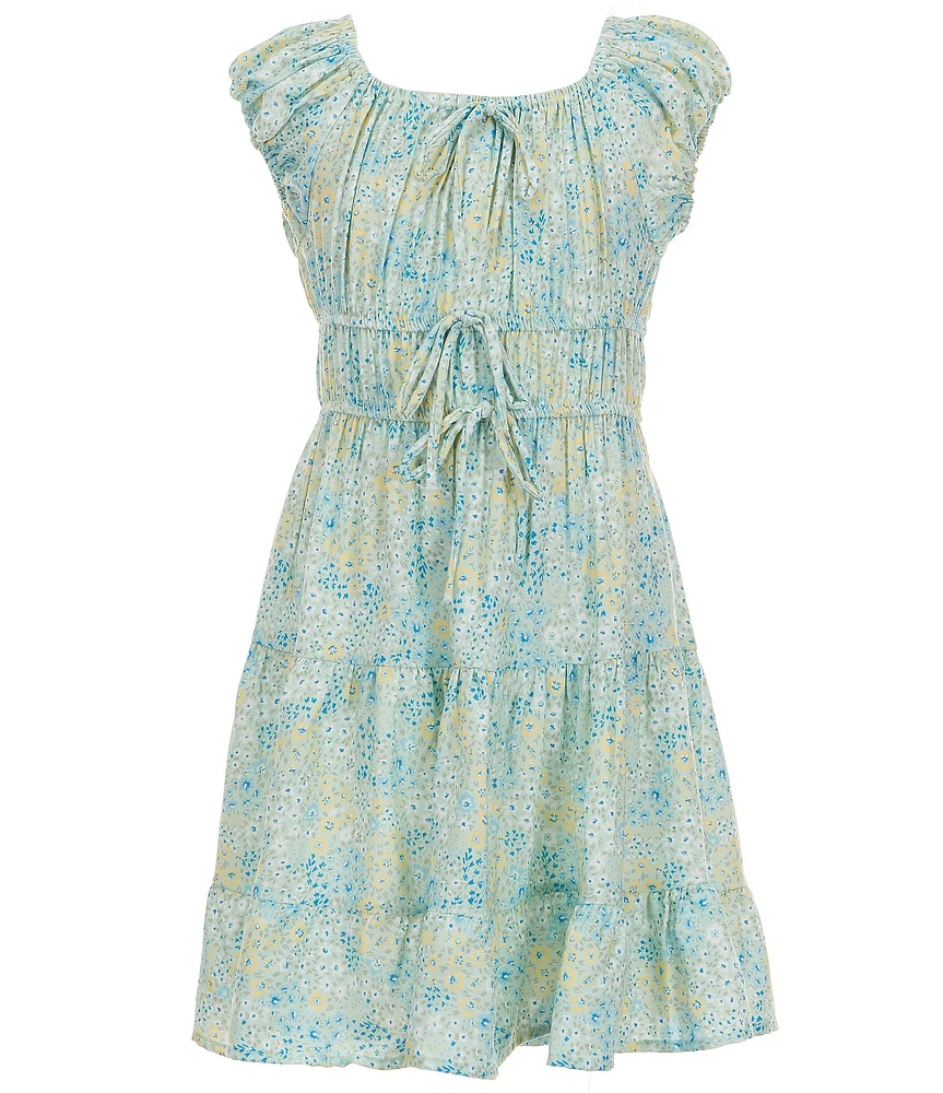 Ava & Yelly Big Girls Puffed-Sleeve Floral-Printed Peasant Dress