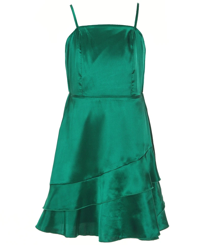 Ava & Yelly Big Girls Sleeveless Asymmetrical-Skirted Satin Dress