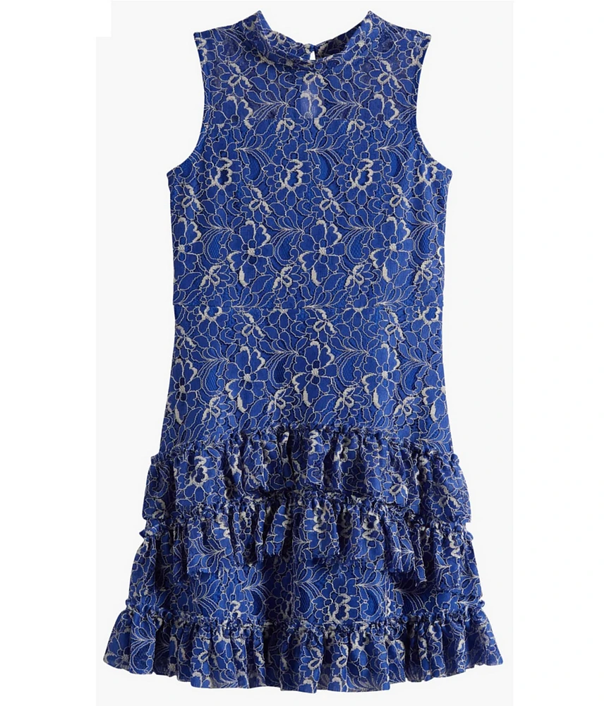 Ava & Yelly Big Girls Sleeveless Patterned Lace Drop-Waist Dress