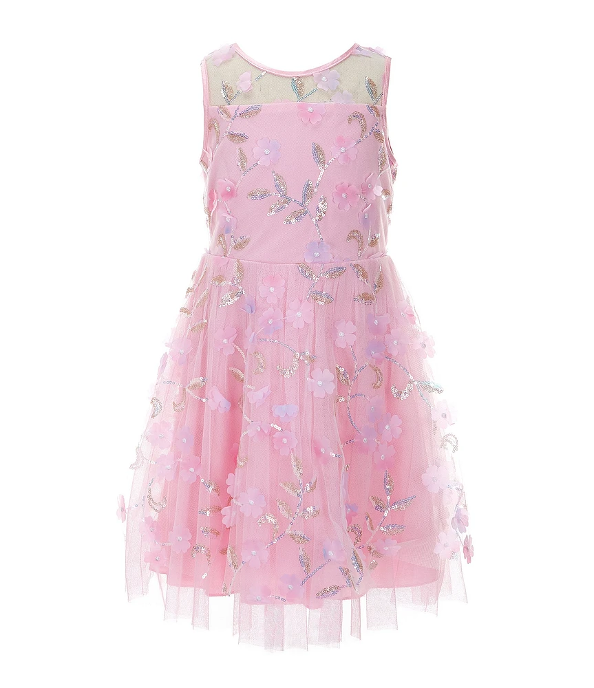 Ava & Yelly Little Girls Sleeveless Sequin-Embellished Floral-Embroidered Fit & Flare Dress