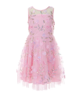 Ava & Yelly Little Girls Sleeveless Sequin-Embellished Floral-Embroidered Fit & Flare Dress
