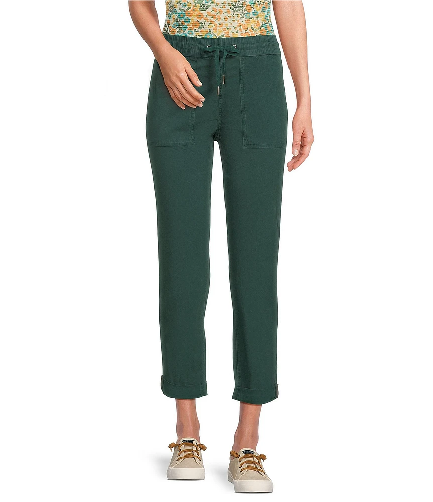 Aventura Ballard Solid Weave Flat Front Elastic Drawstring Waist Cropped Pants