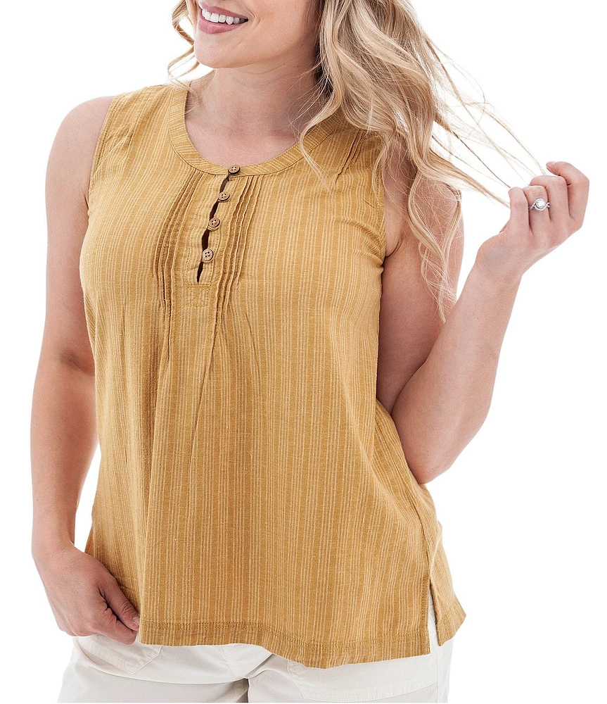 Aventura Breeze Striped Crew Neckline Sleeveless Button Front Tank