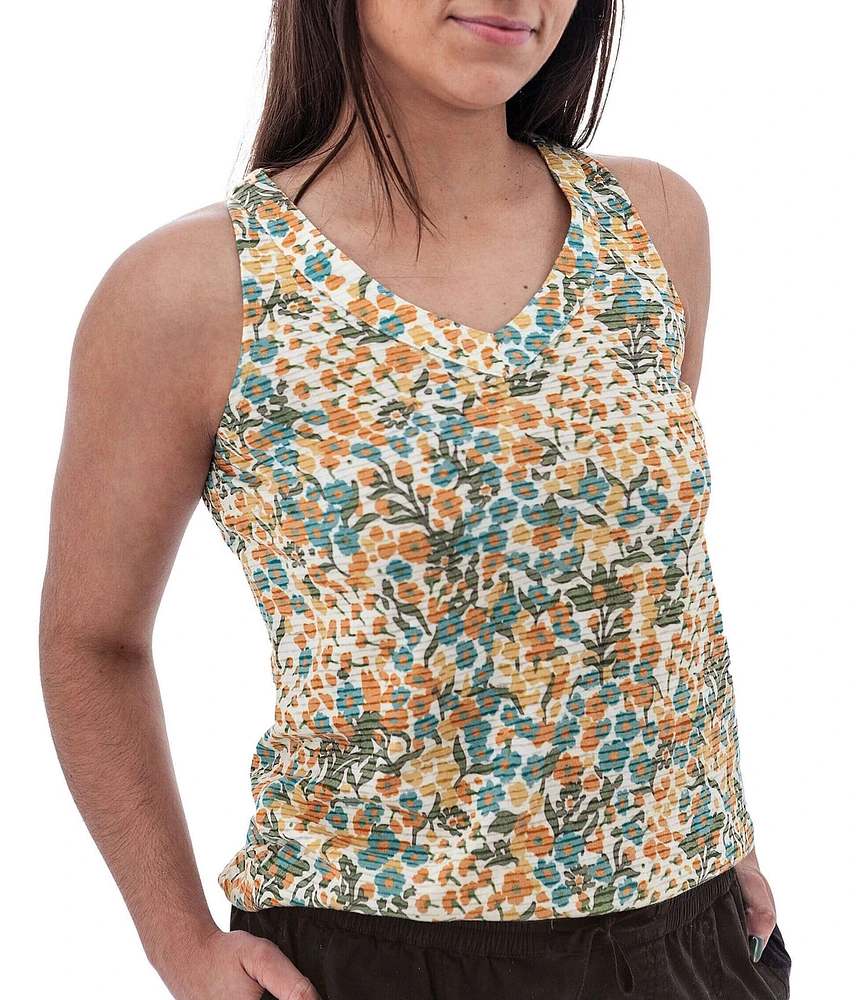 Aventura Charlie Organic Cotton Single Knit Jersey Burnout Floral Soft V-Neck Tank Top