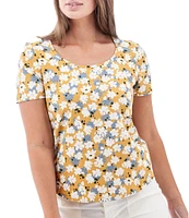 Aventura Kenley Floral Organic Cotton Slub Knit Jersey Scoop Neck Tee