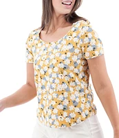Aventura Kenley Floral Organic Cotton Slub Knit Jersey Scoop Neck Tee