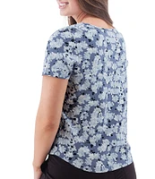 Aventura Kenley Floral Organic Cotton Slub Knit Jersey Scoop Neck Tee