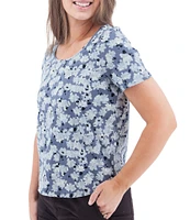Aventura Kenley Floral Organic Cotton Slub Knit Jersey Scoop Neck Tee