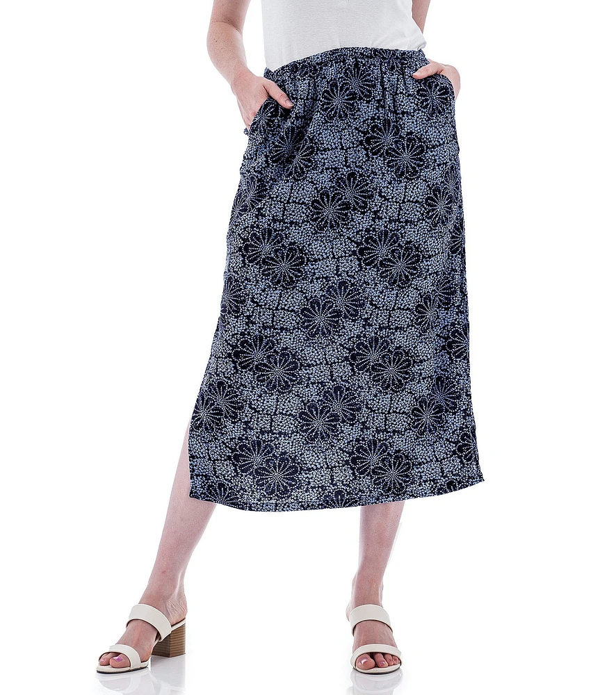 Aventura Sorrento Floral Crepe Woven Midi A-Line Pull-On Skirt