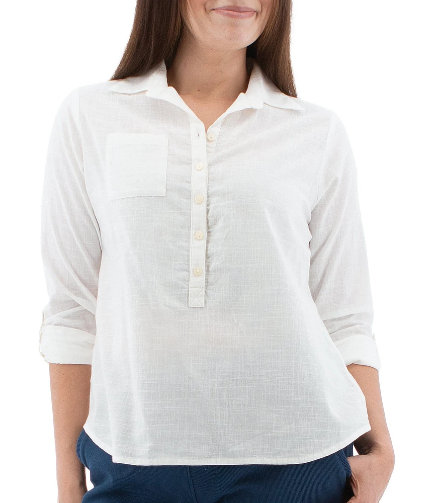 Aventura Devon Button Front 3/4 Sleeve Organic Cotton Top