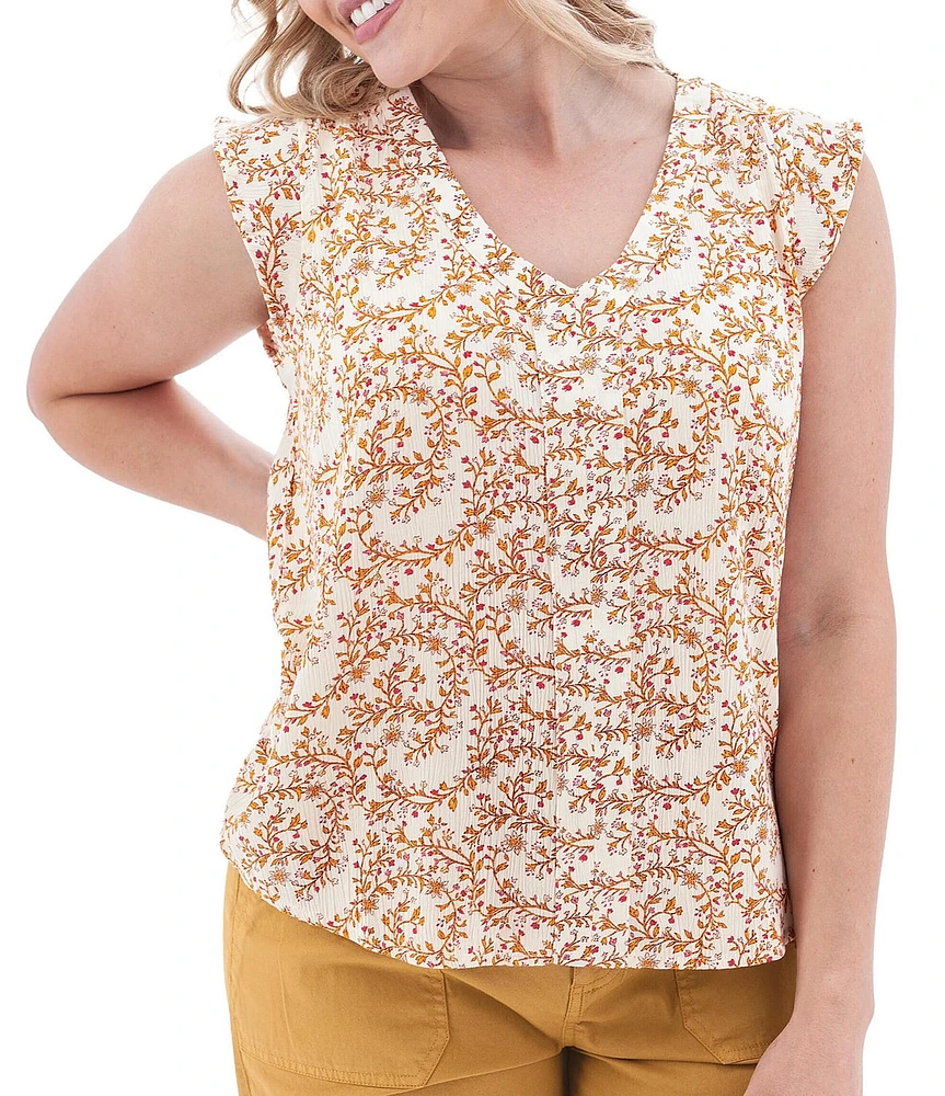 Aventura Francesca Floral Crepe Flutter V-Neck Tank