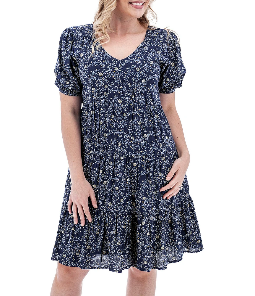 Aventura Francesca Milkmaid Floral Crepe Woven Tiered A-Line Dress