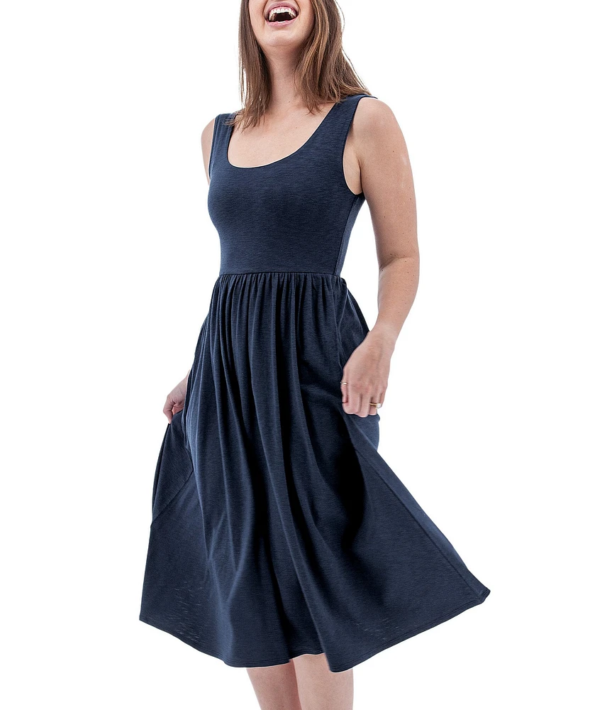 Aventura Linden Slub Knit Large Scoop Neck Fit & Flare Midi Dress