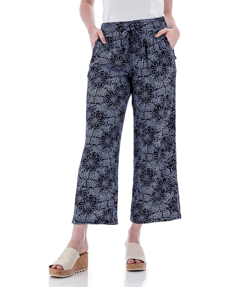 Aventura Sorrento Floral Crepe Woven Wide Leg Crop Pants