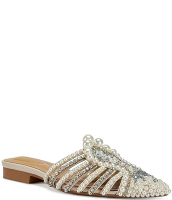 Azalea Wang Adaline Pearl and Jewel Pointed Toe Dress Mules