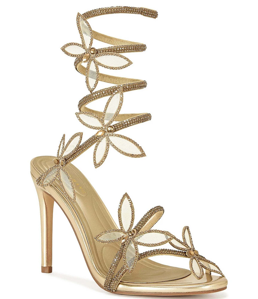 Azalea Wang Dancy Rhinestone Embellished Butterfly Ornament Ankle Wrap Dress Sandals