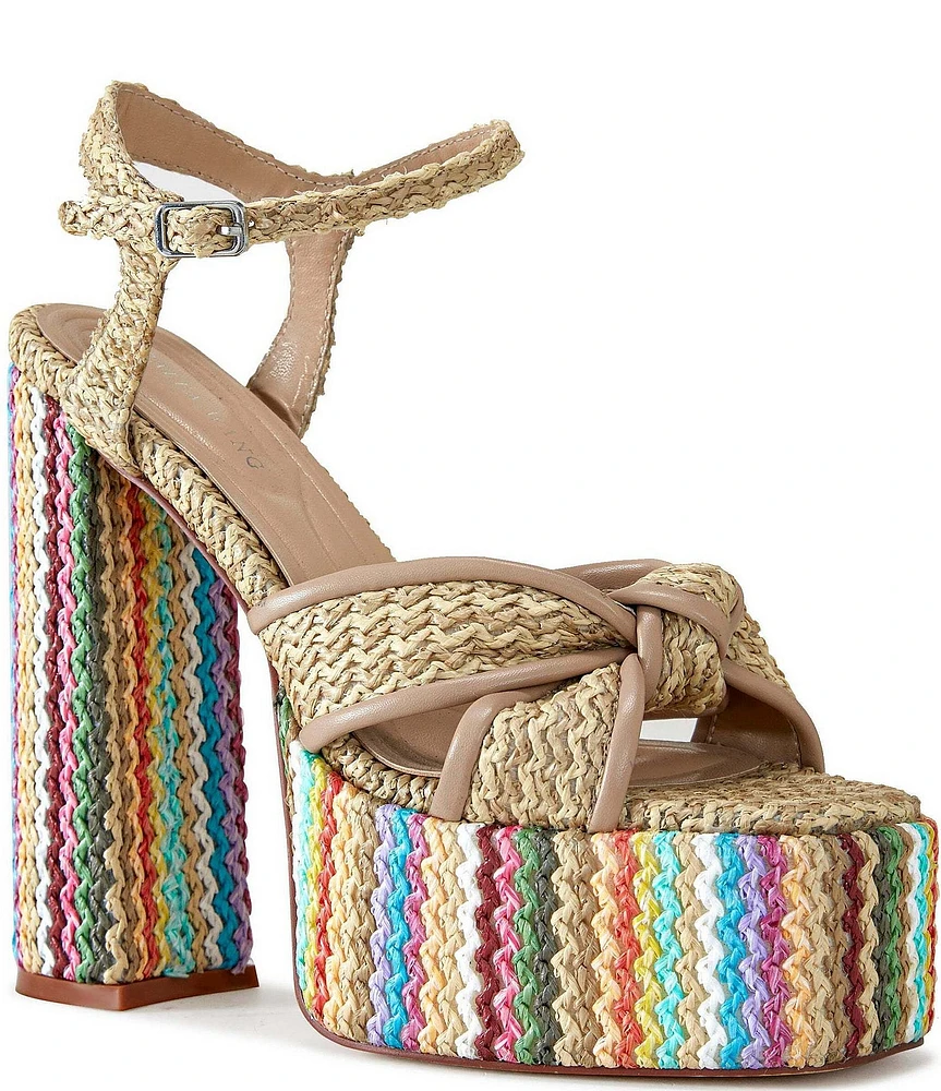 Azalea Wang Flavio Striped Knot Detail Platform Block Heel Sandals