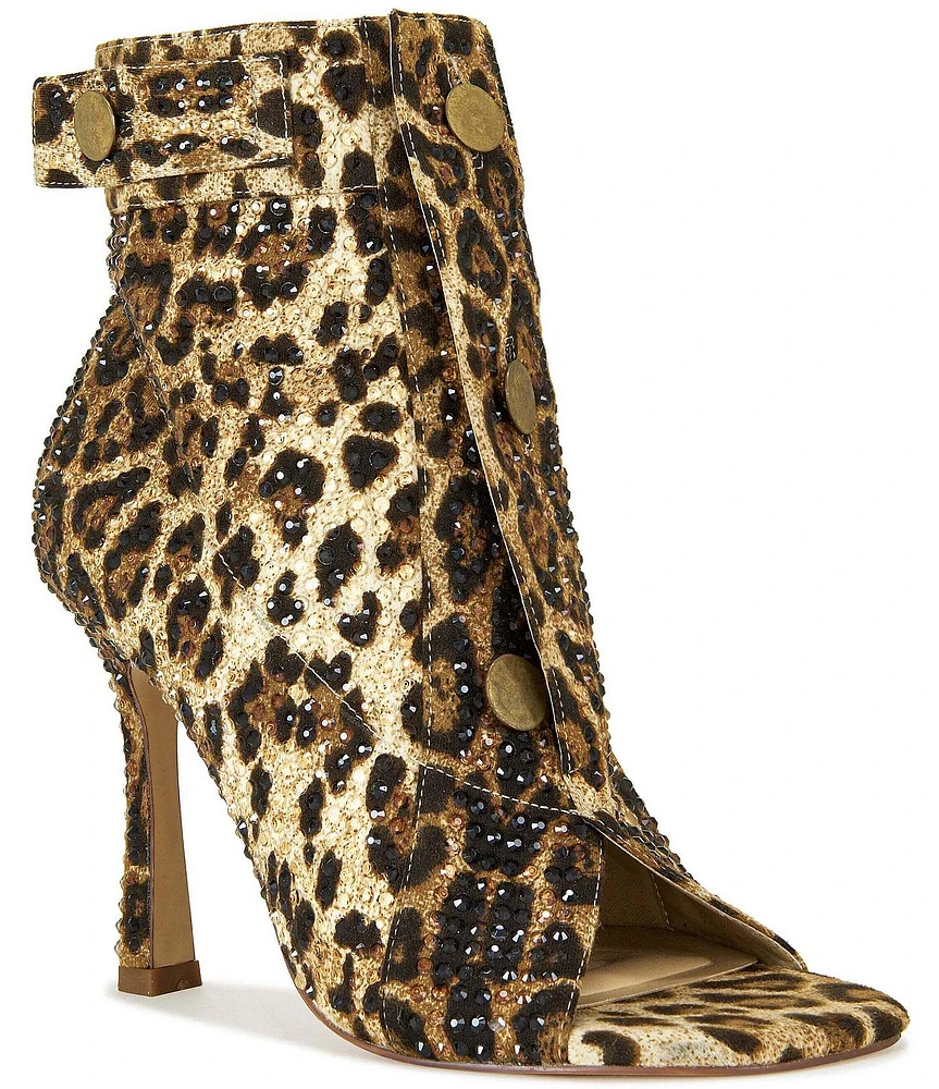 Azalea Wang Naily Cheetah Rhinestone Peep Toe Booties