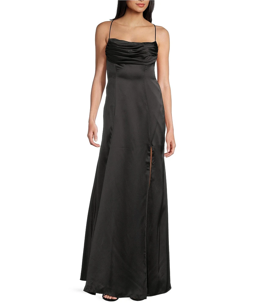B. Darlin Cowl Neck Front Pleated Spaghetti Strap Dress