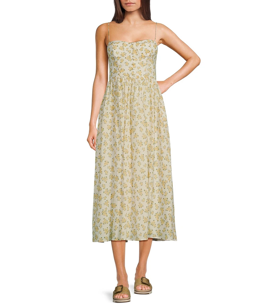 B. Darlin Floral Print Sweetheart Neck Spaghetti Strap Bustier Shirred Midi Dress
