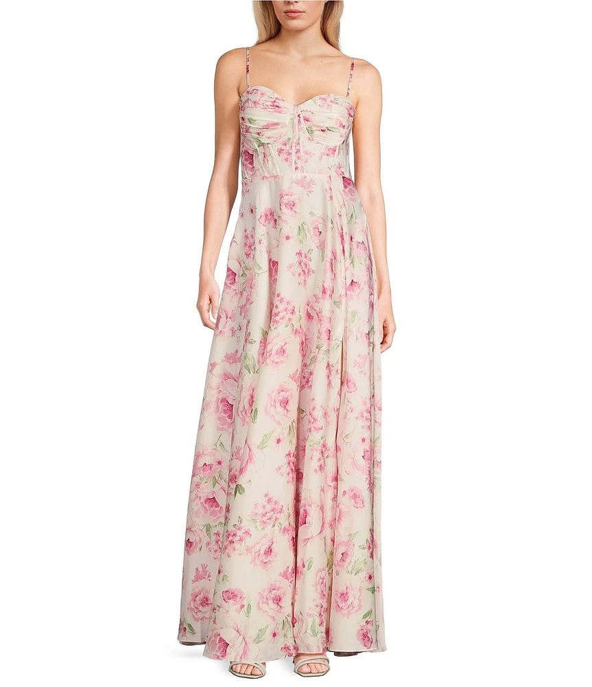 B. Darlin Floral Spaghetti Strap Bustier Pleated Dress