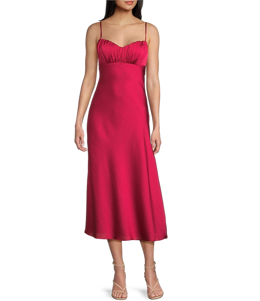 B. Darlin Satin Shirred Bust Midi Dress