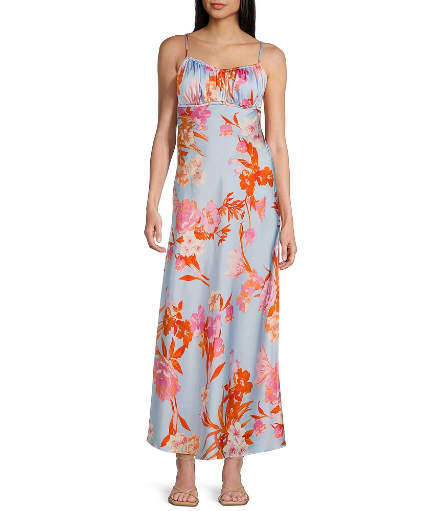 B. Darlin Spaghetti Strap Emma Floral Printed Bodice Midi Dress