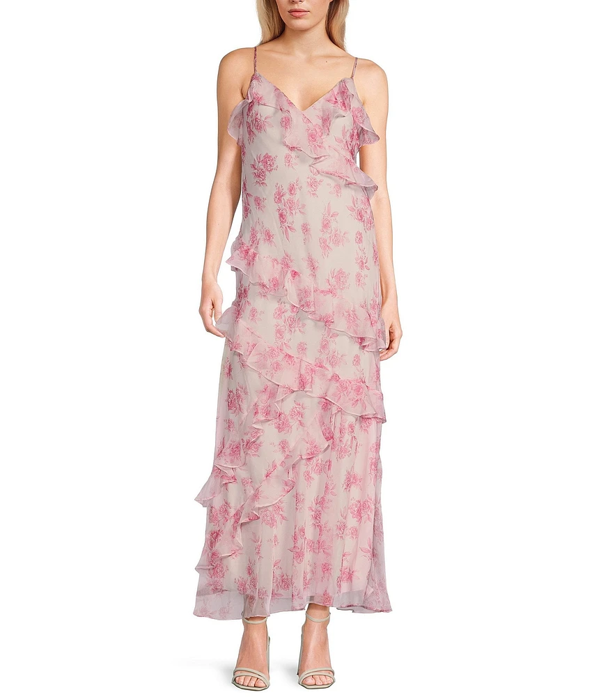 B. Darlin Spaghetti Strap V-Neck Ruffle Skirt Dress