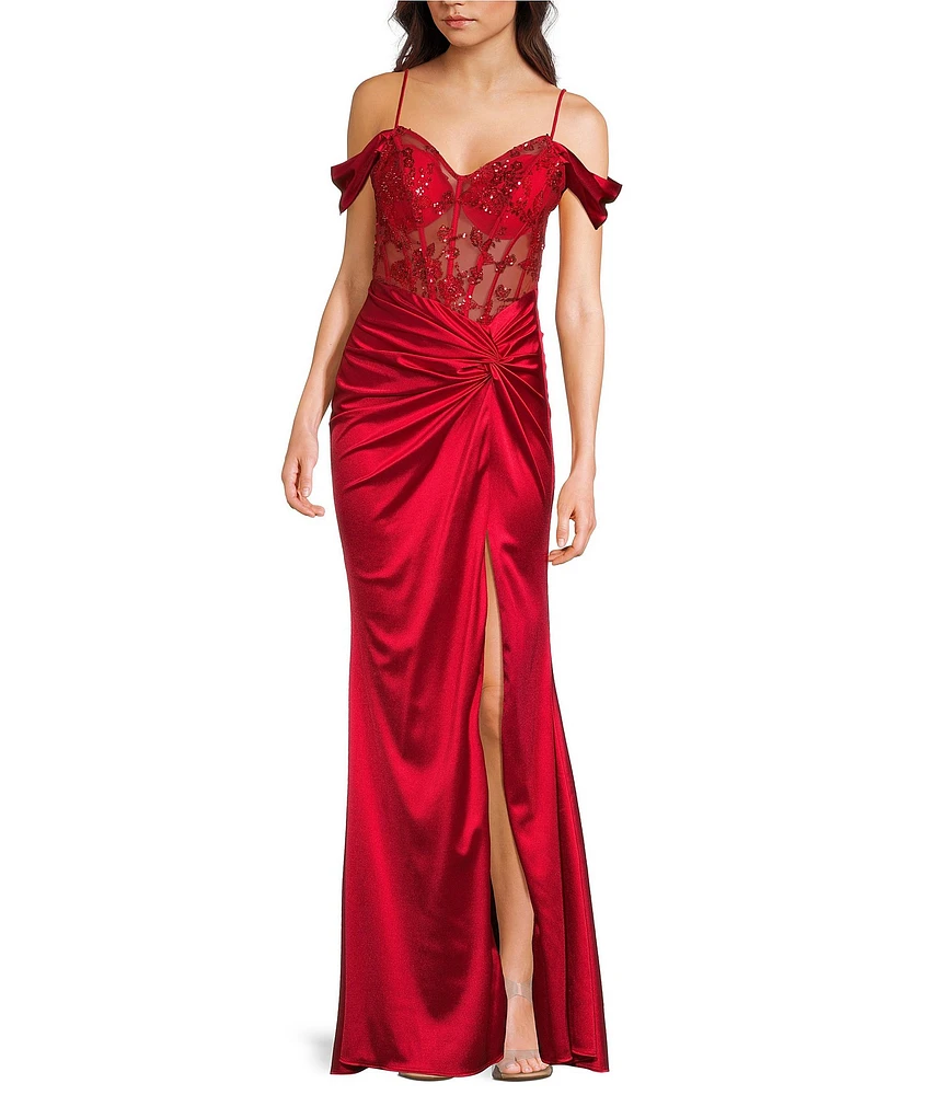 B. Darlin Sweetheart Neck Off The Shoulder Corset Knot Front Dress