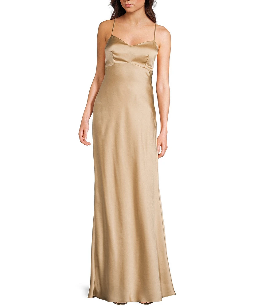 B. Darlin V-Neck Spaghetti Strap Lace Up Back Dress