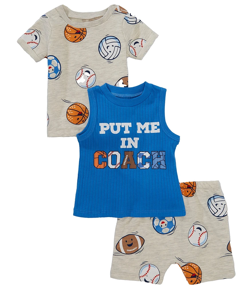 Baby Starters Baby Boys Put Me In Coach Tank Top, Sports Print T-Shirt & Matching Shorts 3-Piece Set
