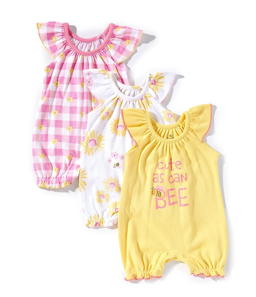 Baby Starters Baby Girls Cute As Can Be Romper, Gingham Romper, Floral Romper 3-Piece Set